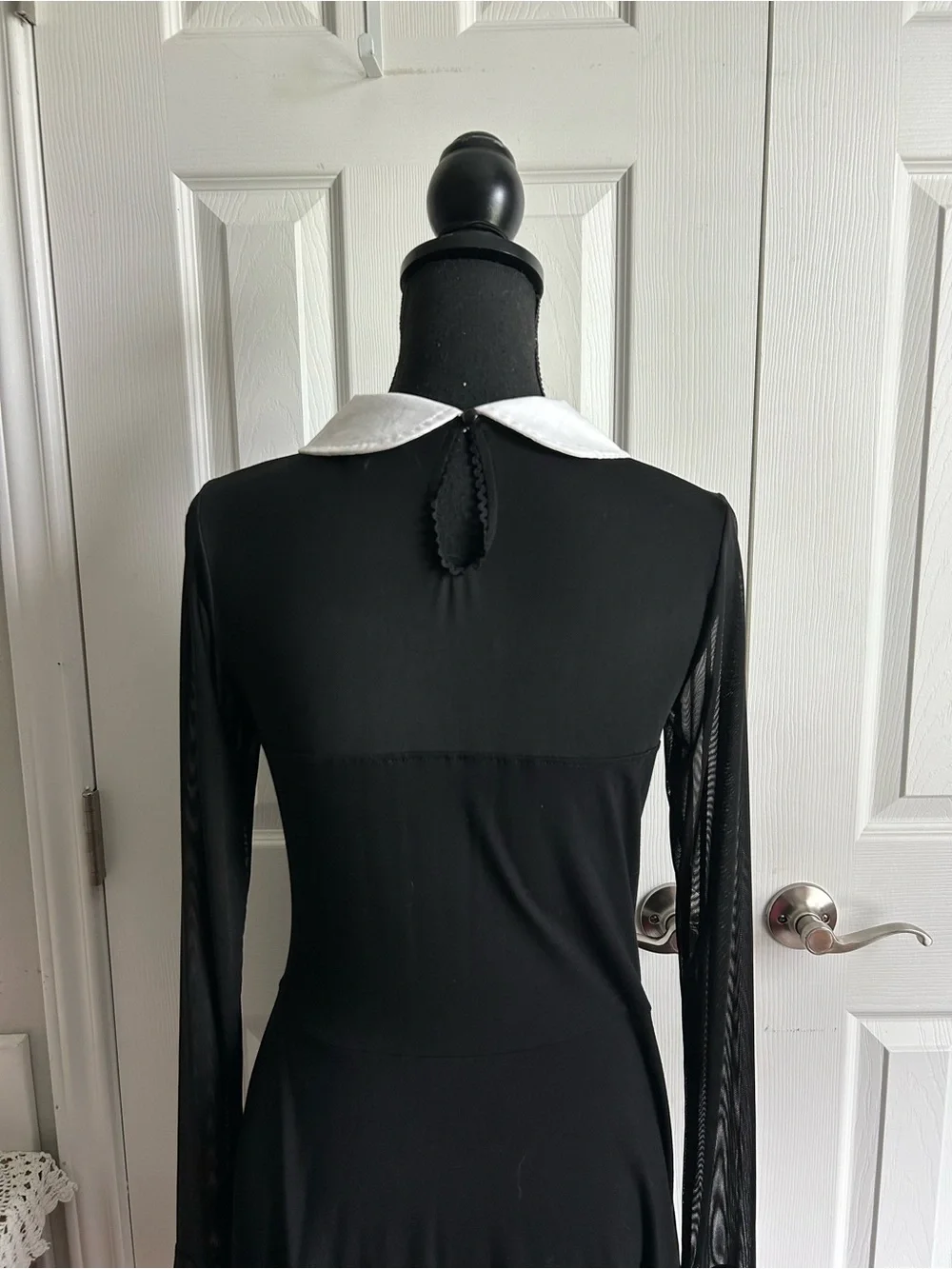 Dolls Kill | Current Mood white collared black mesh long sleeve mini dress - Picture 5 of 9